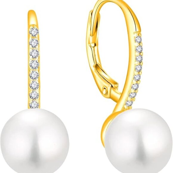 925 Sterling Silver Leverback Pearl Dangle Drop Earrings Jewelry Birthday gifts - Picture 1 of 4